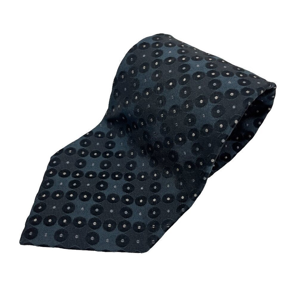 HUGO BOSS 100% SILK Made in Italy Blue Black‎ & White Tie 3.5"